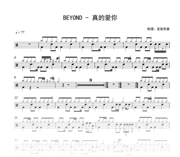 beyond-真的爱你架子鼓谱 无鼓伴奏