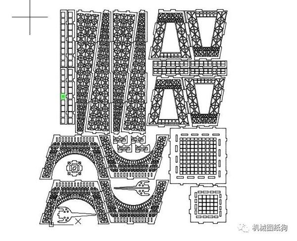 生活艺术埃菲尔铁塔拼装模型平面图纸适合激光切割dxf格式
