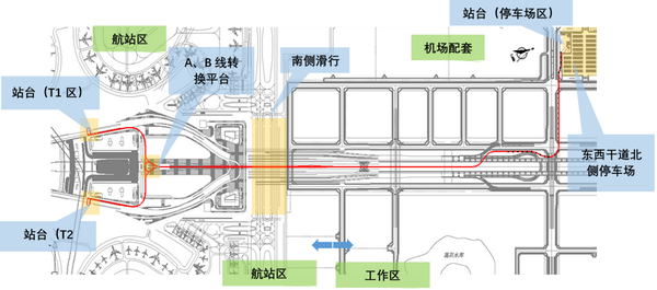 天府国际机场prt线路图 成都天府国际机场一期 由t1,t2两个单元式航站