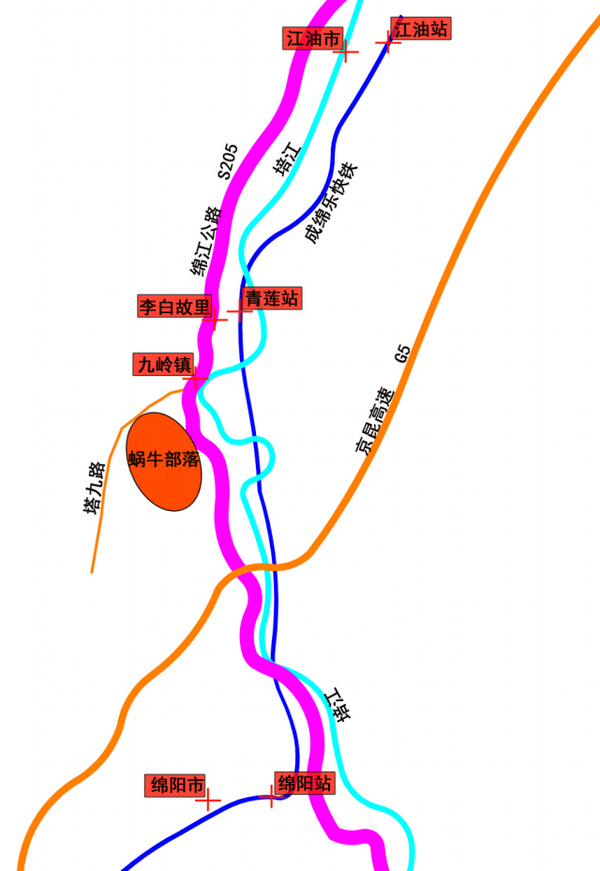 距绵阳市和江油市18公里15分钟车程>>>一键导航 2,位于绵江快速通道