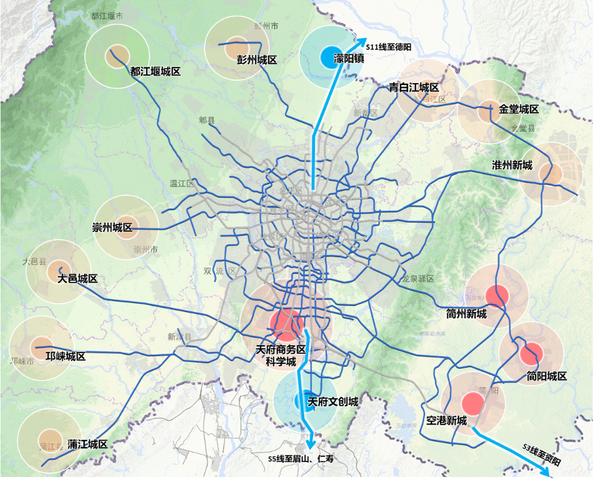 成都远期地铁规划向三圈层远郊延伸,各区市县至少有1条轨交通达,可