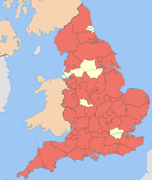 英格兰的郡及主要城市