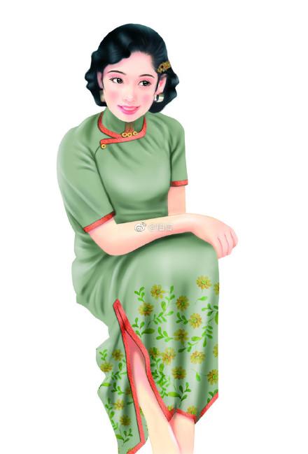 手绘民国时期旗袍美女,尽显风韵.转自拍信http://www.paixin.