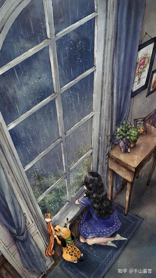 窗外下着小雨