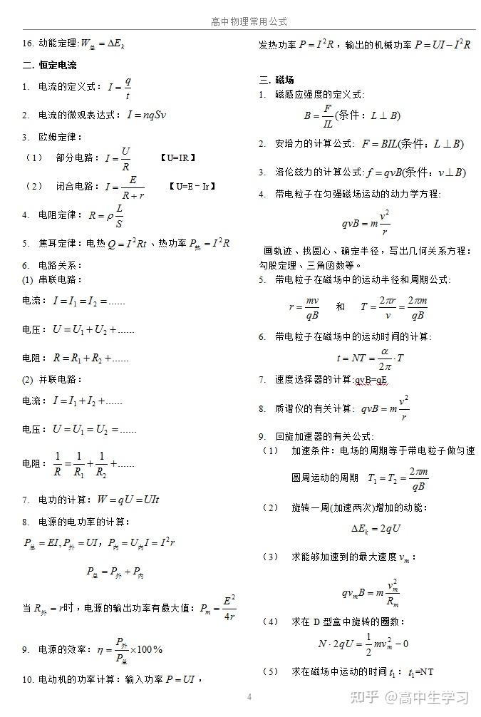 高中物理常用公式总结力学公式最全汇总开学复习必备