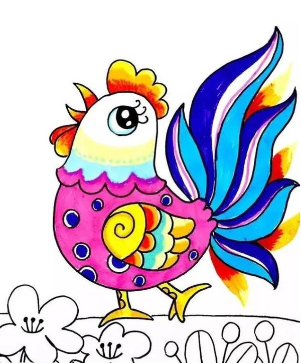 儿童画美丽的公鸡