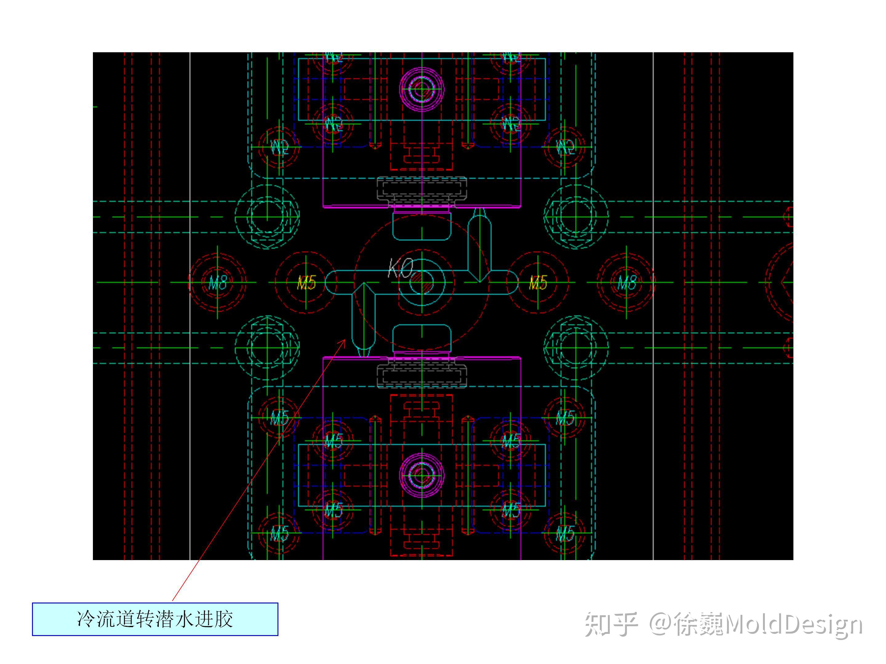 冷流道转潜水进胶采用二板模结构:350mmx250x381mm,属于小型模具产品