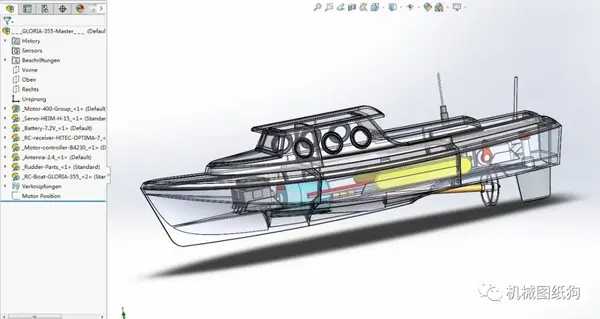 海洋船舶gloria355rc遥控船模3d数模图纸solidworks设计附step