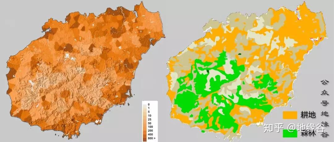 海南岛人口密度与耕地分布