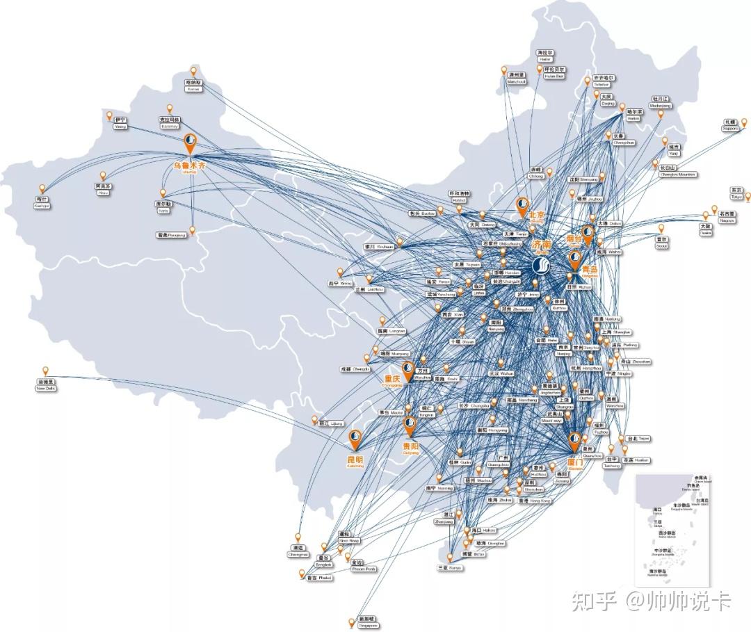 航线大家也可以通过:variflight map查询,输入出发机场,选择山东航空