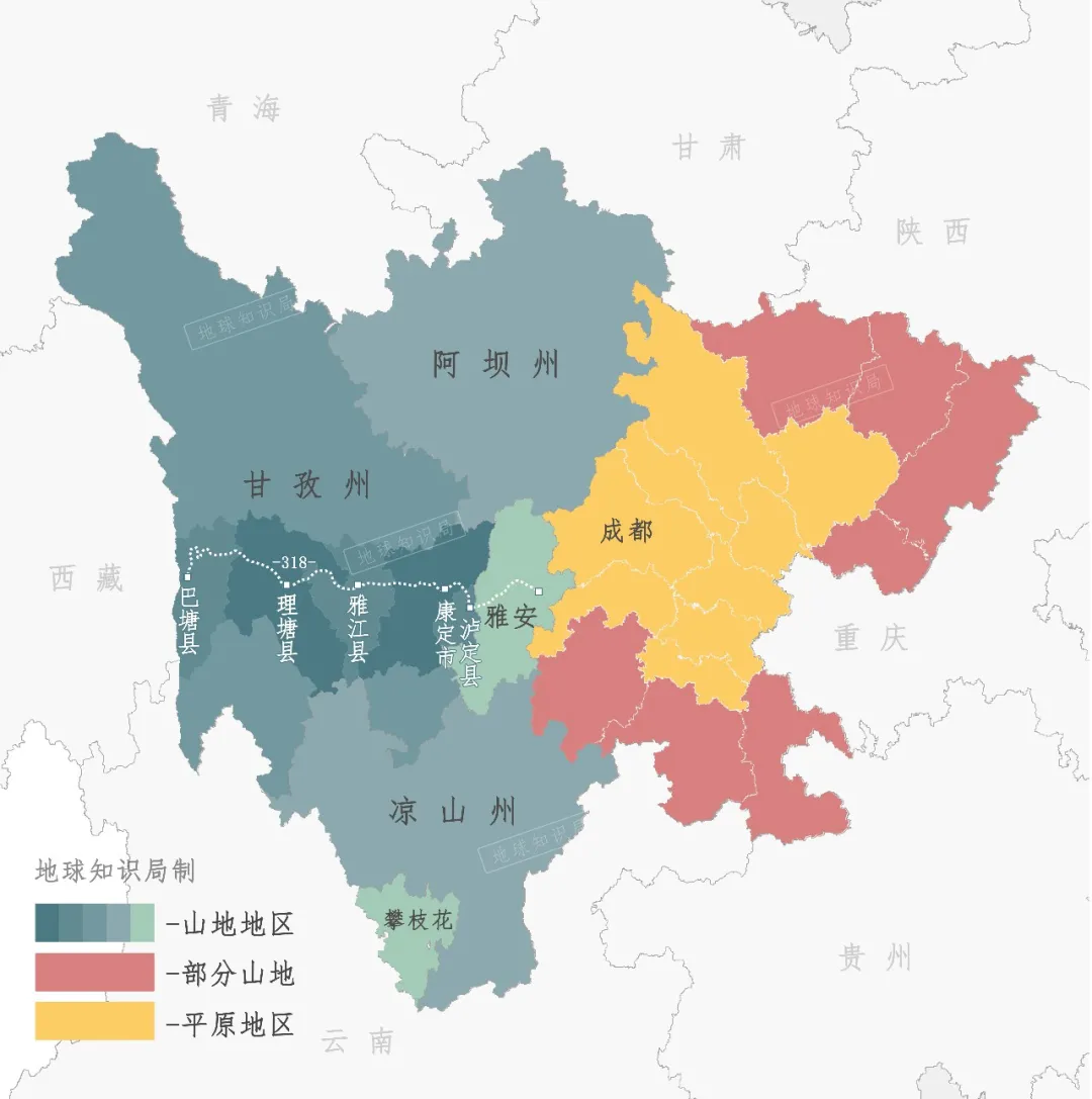 甘孜藏族自治州是省内最大的地级单位,几乎相当于1/3个四川省.