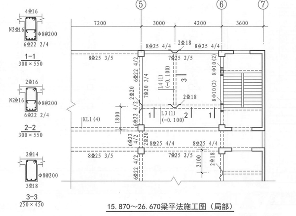 原位标注:梁支座上部钢筋,下部钢筋,原位修正内容,附加箍筋和吊筋.