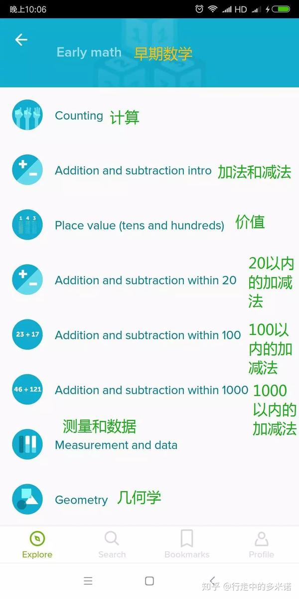 可汗学院app页面,找到 "math"中的"early