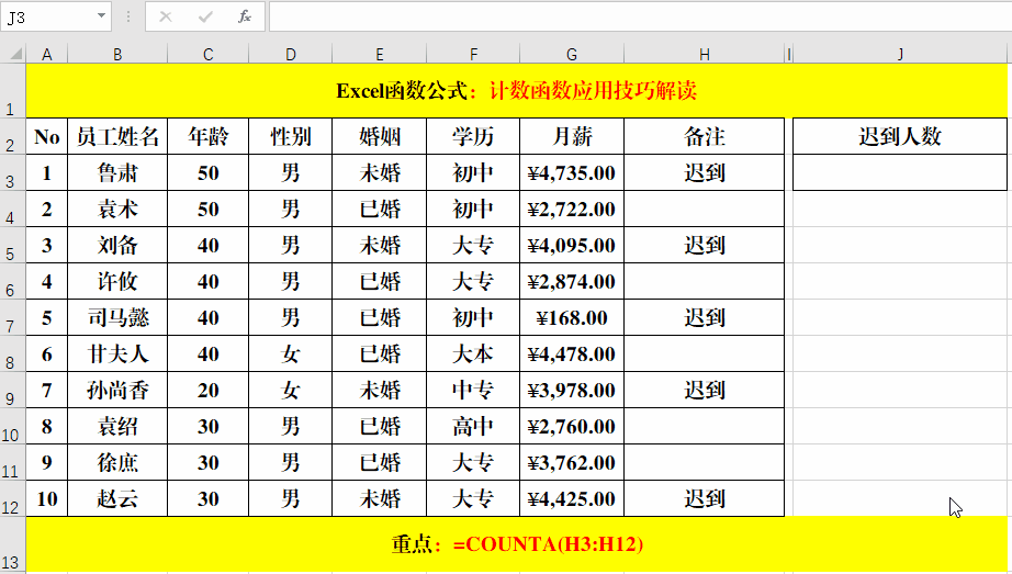 那么counta函数将统计除空白单元格以外的其他所有值,包括错误值和空