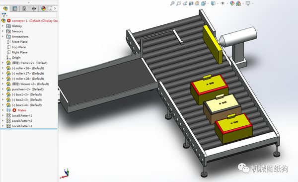 工程机械产品分拣传送带3d数模图纸solidworks设计