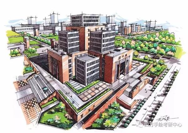 四方昆明理工大学图书馆手绘马克笔作品