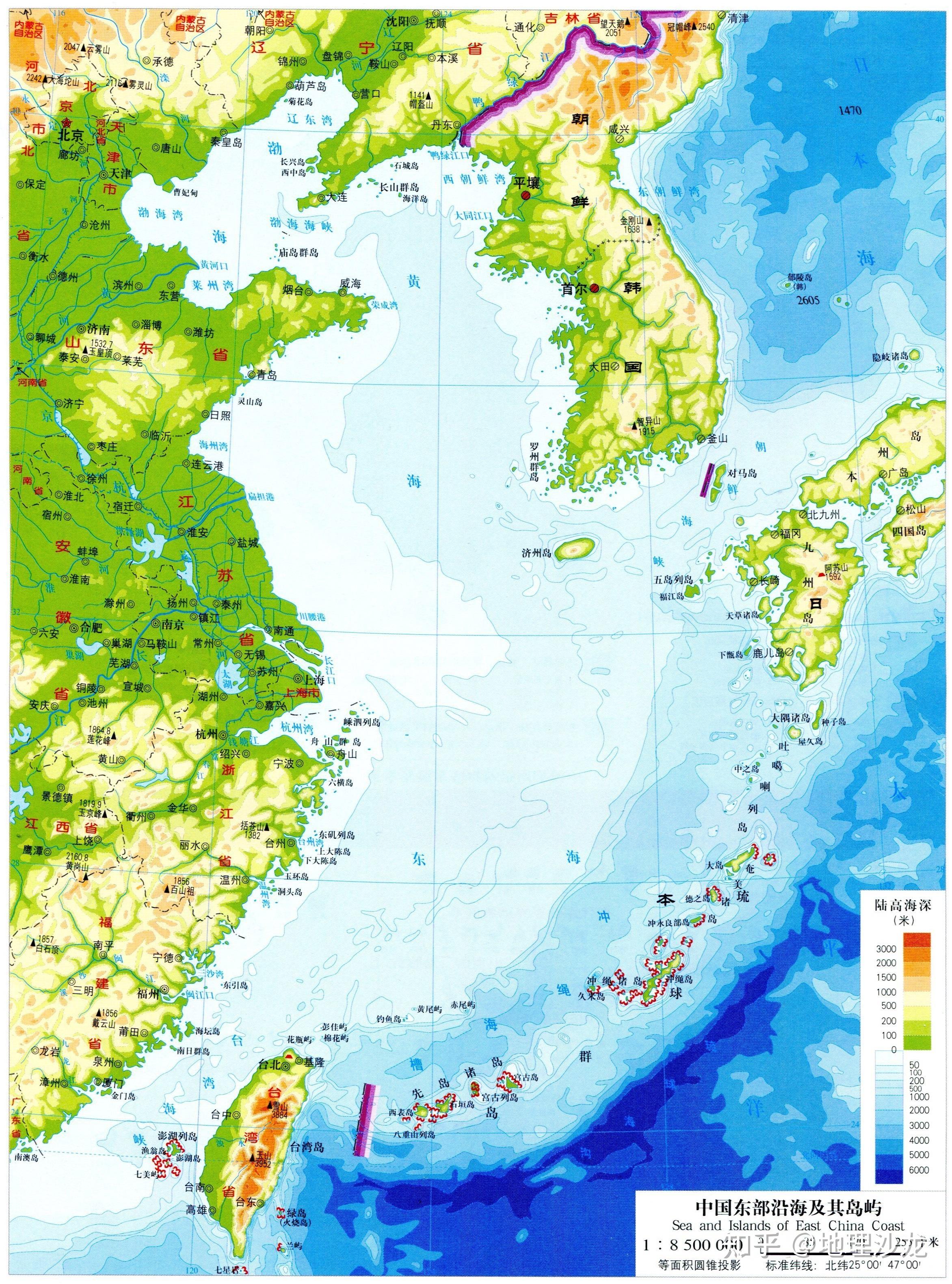 中国东部沿海及其岛屿分布图我国长江口以南的南方地区,地形多以丘陵