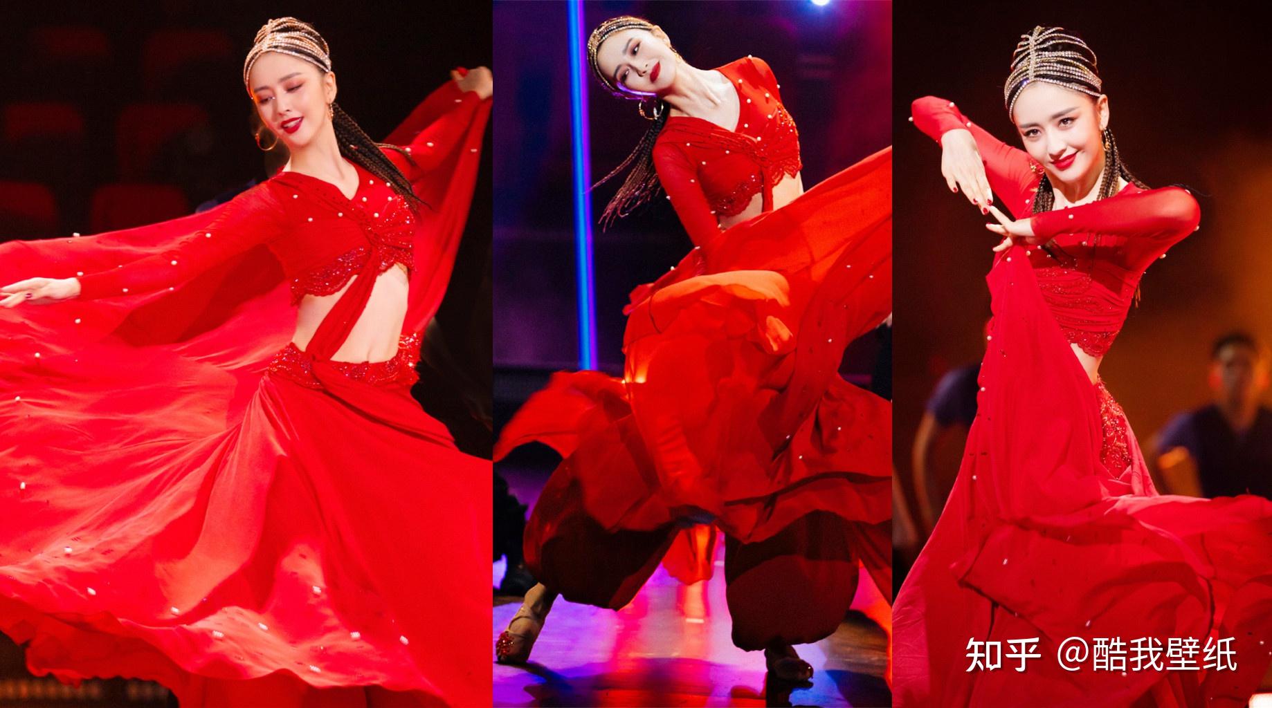 佟丽娅舞蹈生首秀《篝火》,这造型就是绝美啊,一身红衣出场热情如火