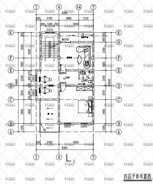 新农村自建房屋设计图纸为7.7m x13.9m,三面开窗四层.