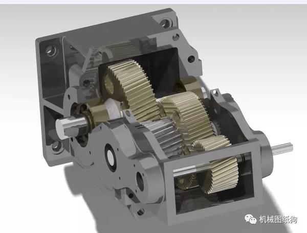 差减变速器girbox二级斜齿轮箱3d数模图纸catia设计