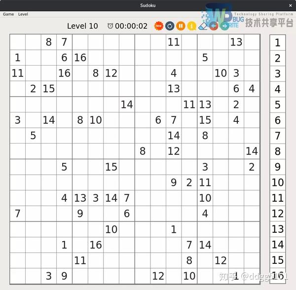 除了传统 9×9 的数独游戏以外,还提供了更高难度的 16×16 的数独