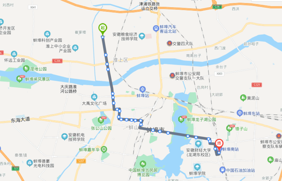 2021年最新安徽蚌埠高铁南站途经公交车线路乘坐点及其运行时间