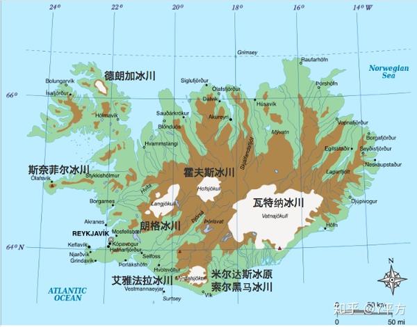 冰岛全国冰川分布图 地图来源 谷歌