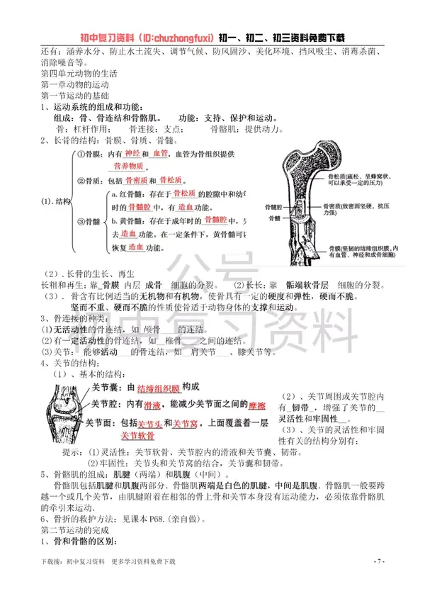 初中生物冀教版冀少版八年级上册生物知识点总结