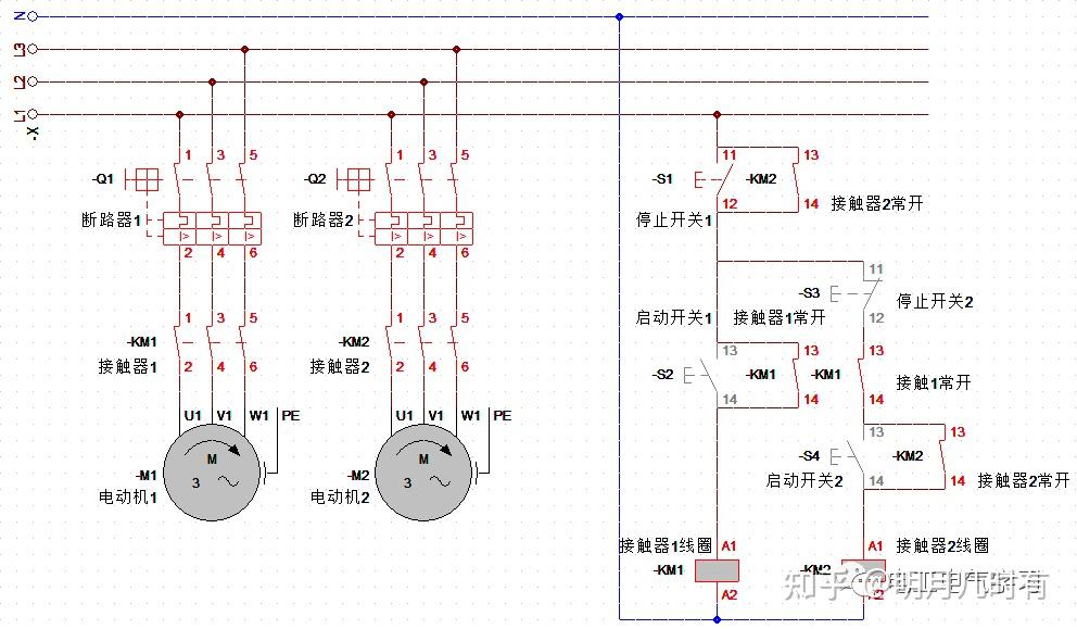 电机正反转电路电机顺序启动逆序停止电路图