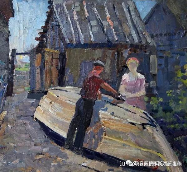 马克西莫夫作品《小船》  境艺园俄罗斯油画画廊藏品