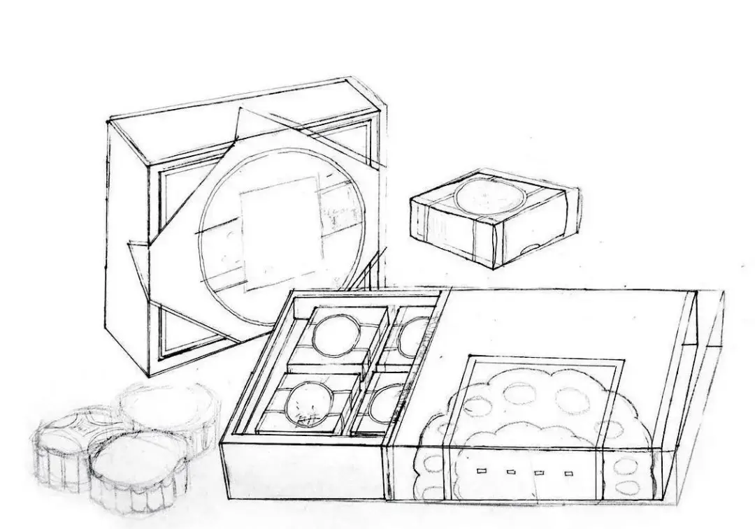 步骤03 用针管笔绘制盒装月饼包装的细节.
