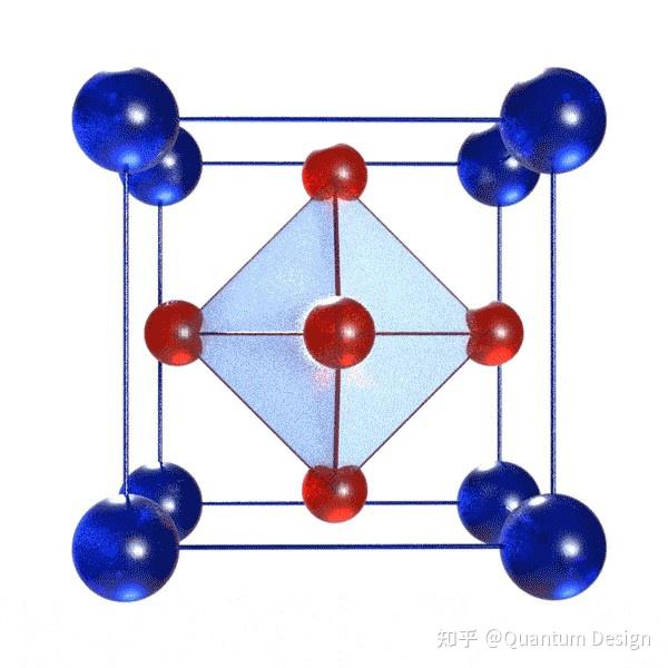 钙钛矿太阳能电池材料晶格结构的3d示意图(中央亮斑为b,红色为x,蓝色