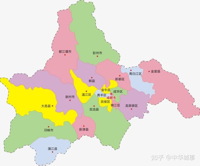 1983年成都与温江专区合并,并明确了市领导县体制后,成都行政区划