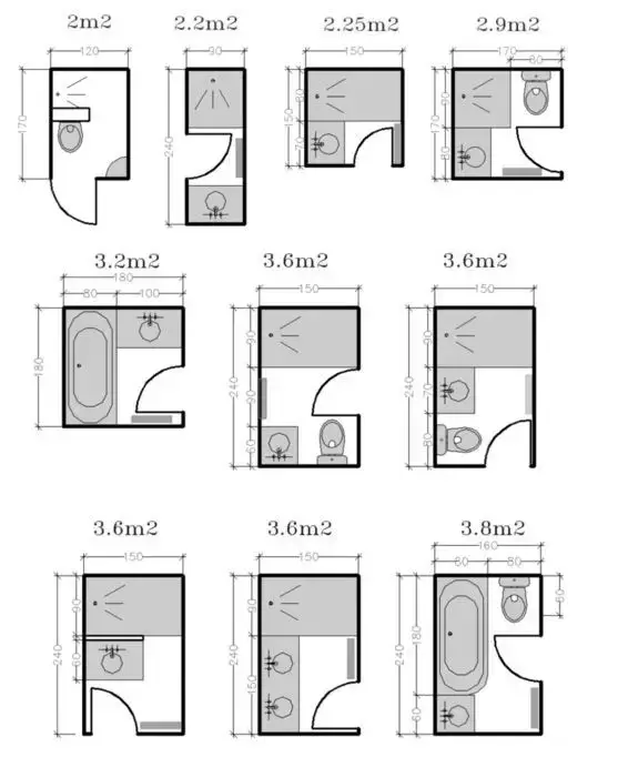 动线合理的卫生间布局,含有各种尺寸,这回不用为转不开身的卫生间发愁