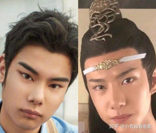 拉长的发髻显得王一博的脸更加长了…… 剑眉和丹凤眼还是美的,面无