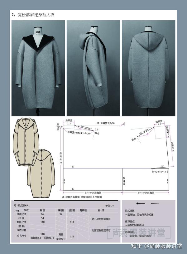 服装制版培训教程 | 宽松落肩连身袖大衣