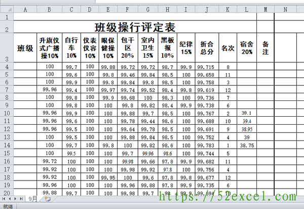 班级操行评定表excel模板