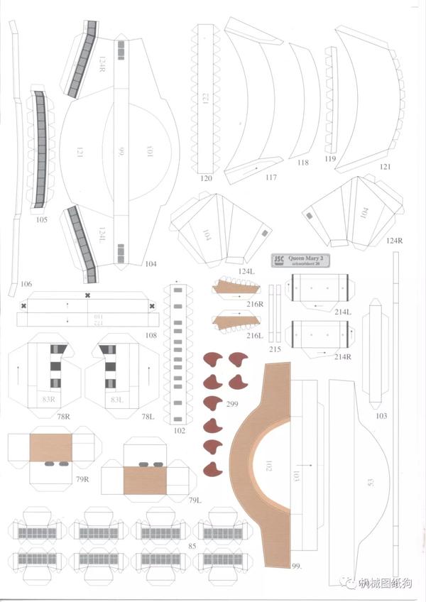 【海洋船舶】英国邮轮玛丽皇后号船模平面图纸 jpg格式
