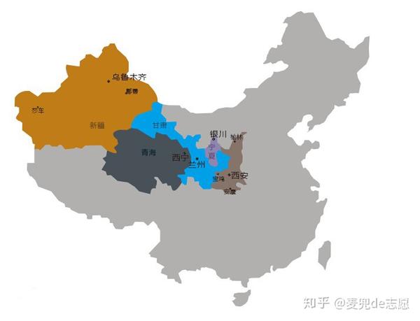 今天我们以西北地区宁夏,甘肃,青海和新疆四个省份的省会城市银川