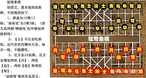 飞礞象棋(别名) 驼弩象棋 如图文,基本规则同象棋,不同规则如下