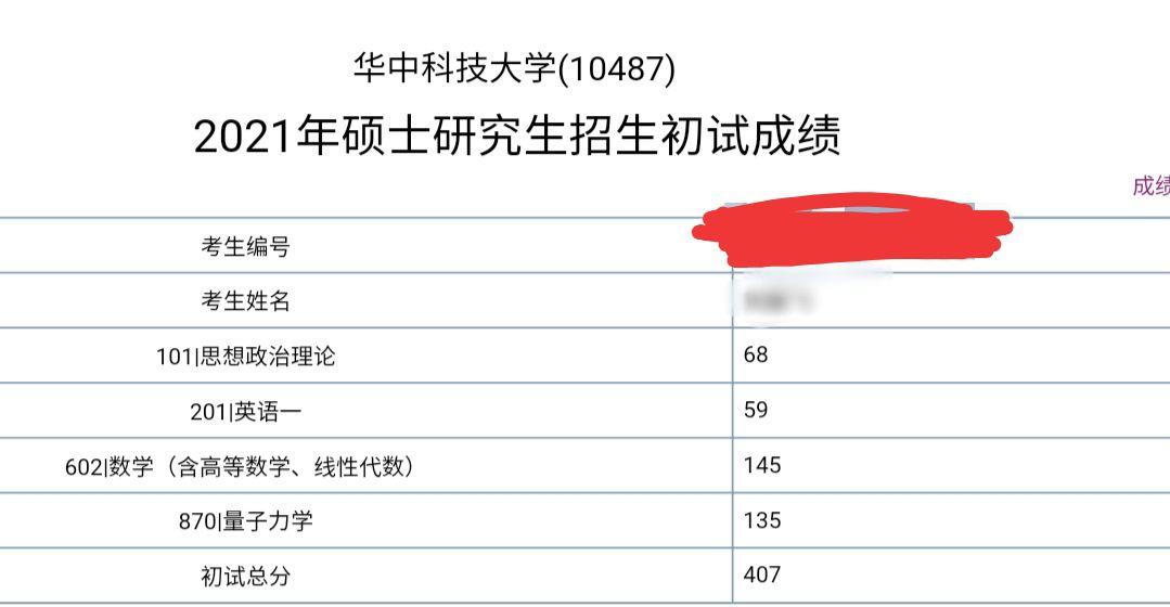 华中科技大学物理学考研本科双非初试407成功上岸