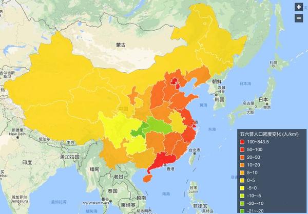 但是依然可以看到重庆,湖北,四川,贵州四省人口密度有所下降