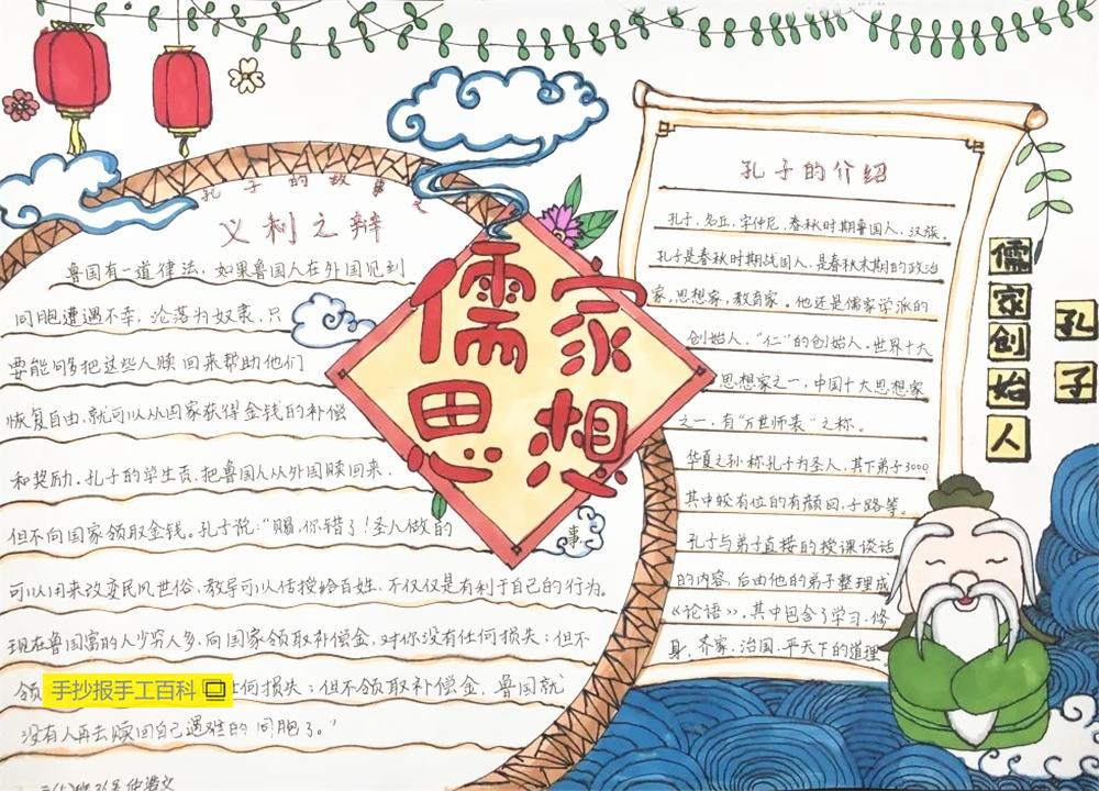 我整理了一些分支主题,已经发过的有 传统美德手抄报,今天是孔子手