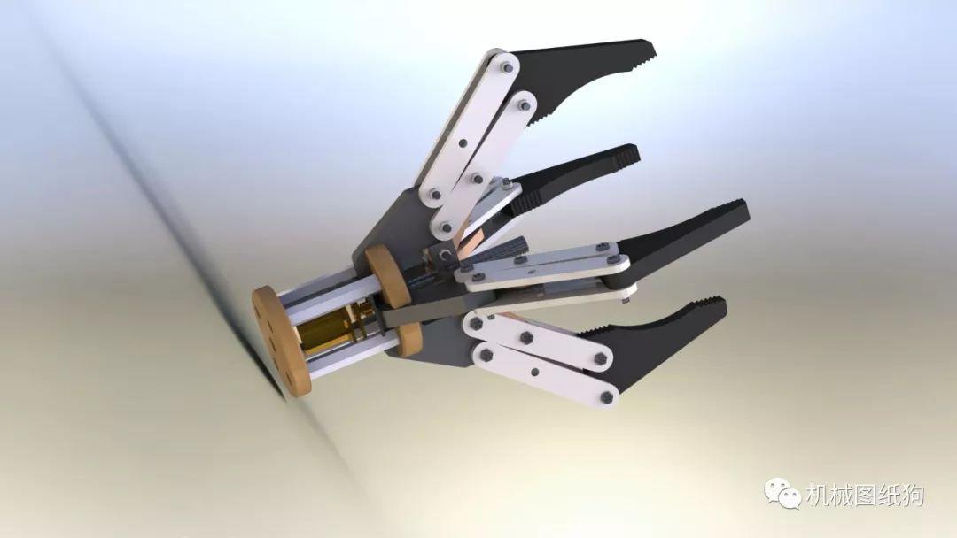 【机器人】四指机械手爪3d模型图纸 solidworks设计
