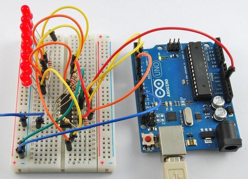 arduino精品学习课程之四一步一步带你使用8只led灯和移位寄存器实现