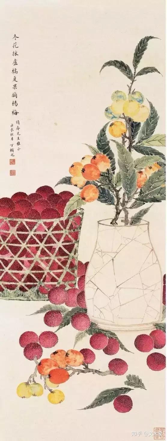 葡萄…… 为了突出夏季时令水果的鲜甜可人, 他多重技法并用,以没骨