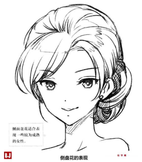 侧盘花顾名思义,头发要盘在脸部的一侧,这种情况下,后面的头发也纷纷