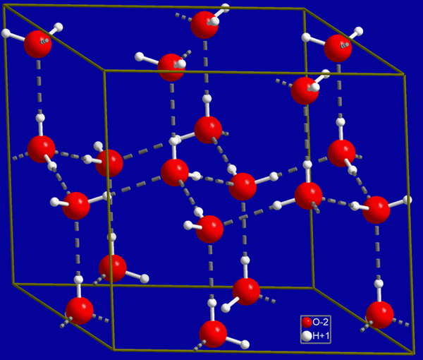 冰的六方晶体结构.取自wikipedia.
