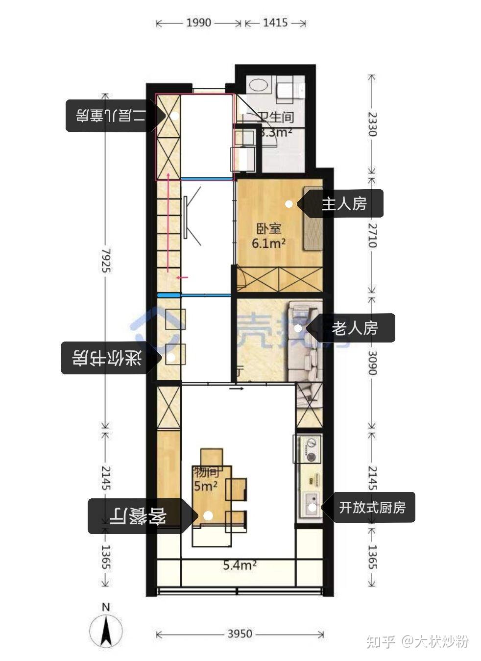 一字户型如何改成三室一厅