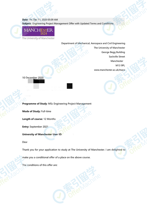 【曼彻斯特大学offer】